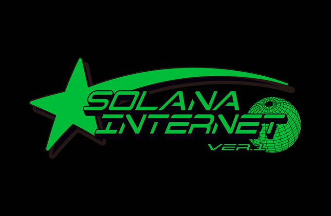 A neon green logo on a black background reads 'SOLANA INTERNET VER.1' accompanied by a star and globe design.