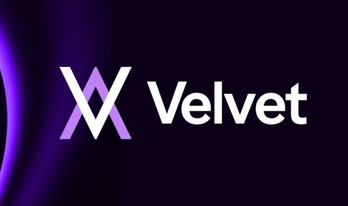 Logo design on a dark purple background showing a stylized 'V' icon next to the word 'Velvet' in white.