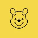 A simple cartoon illustration of a smiling bear's face on a bright yellow background.