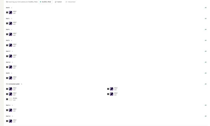 A screenshot of a chat interface, likely Reddit, shows a list of bots with 'VOLT' icons categorized under 'Scanning your niceworms and BadMEs_here' and 'Connected socket' sections.