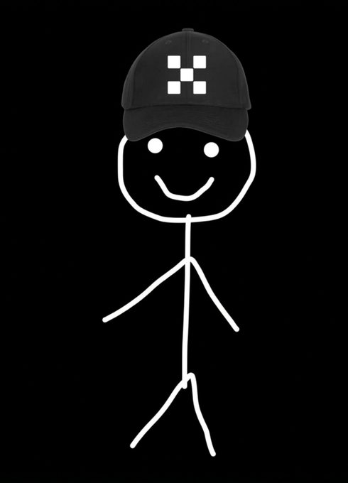 A minimalist white stick figure with a smiling face wearing a black cap featuring the iconic Beşiktaş JK logo, set against a solid black background.