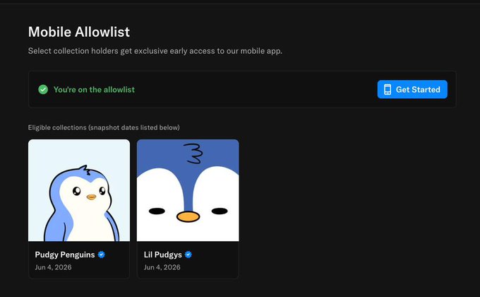 The image presents a screenshot of an online form, possibly for a mobile app. On this screen, there are two options displayed - one labeled "@pudgypenguins" and the other labeled "@LilPudgys". These options appear to be related to a user's choice of payment method or a specific feature of the app. The focus on these options is essential as it shows how the post, which is titled "You can get early access to @opensea if you hold @pudgypenguins or @LilPudgys!", is related to the screenshot. It suggests that users who have chosen one of these payment methods may have exclusive access to certain features or benefits in the app.