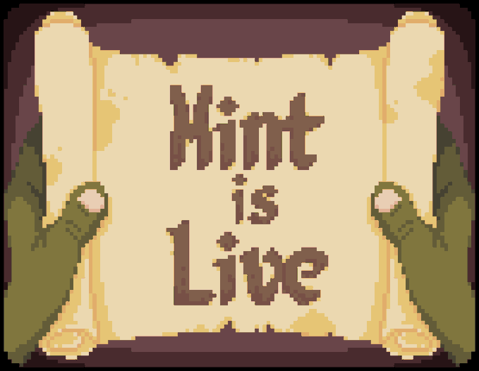 A pixel-art scroll held by two green goblin hands displays the text "Mint is Live," which directly matches the announcement in the accompanying post about the collection's mint going live on OpenSea.