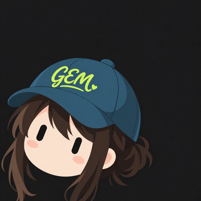 A chibi-style cartoon avatar of a character wearing a teal baseball cap with "GEM" written in bright green letters on the front.