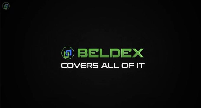 A black screen displaying a green logo and the text 'BELDEX COVERS ALL OF IT'.