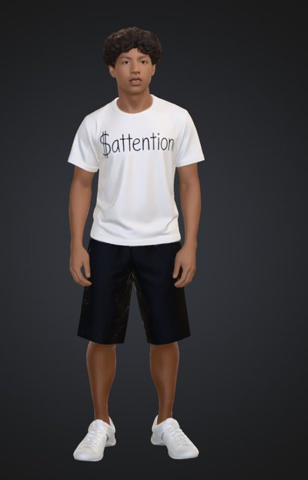 The image features a young man wearing a white t-shirt with the word "attention" written on it, paired with black shorts. He has his hands at his sides and appears to be standing still against a dark background. The caption of the image suggests that there is a new community joining @thetrenchesgame, specifically @chrisbagwork who has joined as a playable character in the game. This indicates that the player's attention was drawn towards this new player, and they are now ready for an exciting gaming session together with their new teammate.