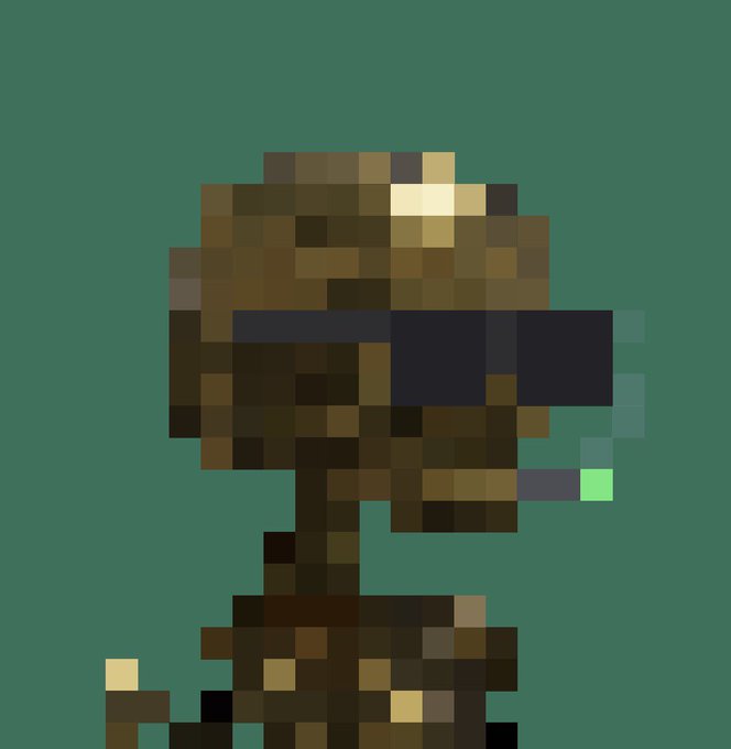 A pixelated brown profile silhouette of a character with a VR headset, labeled 'EK' in the upper left corner, set against a dark teal background.