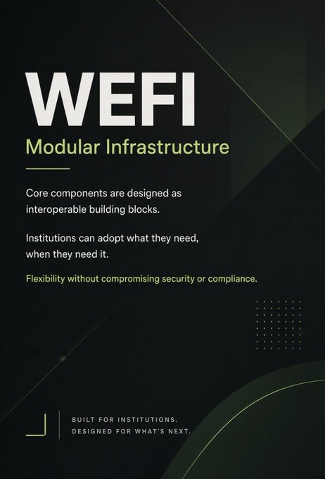 A promotional graphic for WEFI highlighting its 'Modular Infrastructure' with the tagline 'BUILT FOR INSTITUTIONS. DESIGNED FOR WHAT'S NEXT.'