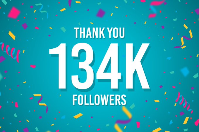 The image features a vibrant blue background with confetti scattered throughout, creating an exciting atmosphere. The main focus of the image is a banner that reads "Thank you 1344K followers", indicating that there are 1344,000 followers on the social media account being celebrated. The text also mentions that the number of followers has been added to the post in 12 hours.
