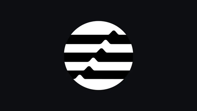 A minimalist black and white logo featuring a circle filled with horizontal stripes and a jagged diagonal element.