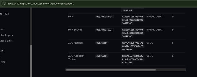 The image shows a computer screen displaying information related to Bitcoin's native network, XDC (X Dollar Cash) or Bridged (chain 50/51), which is part of the Go programming language for creating native software applications. The image also includes code snippets indicating that this integration process involves integrating the XDC Network into the x402 default stablecoin registry typeScript + Go, followed by migrating this network onto the x402 native-stablecoinset. This process is achieved using a specific code library in the form of "NativeSDKs" and an OCP (Open Compute Project) compliant Python SDK called "Go NativeSDKs". The image includes details on various APIs used for this integration, including one for "EIP-3009 native", which might be used to generate a new native stablecoin.