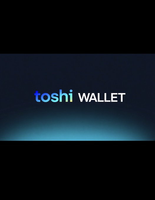 A simple logo display showing 'toshi WALLET' in colorful lowercase letters against a dark background with a subtle teal glow.