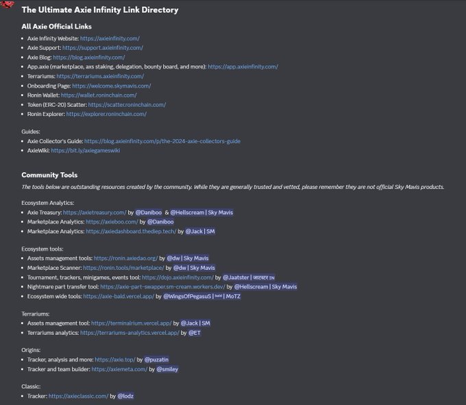 !""It seems that Axie Infinity has recently created or updated a new community tool, which can be found here within the links channel. The post also mentions that the tool might not currently be accessible due to it being missing some content.