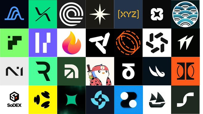 A grid of 28 colorful DEX (decentralized exchange) logos, including the text "[XYZ]" and "SoDEX," visually represents various crypto trading platforms in response to the prompt asking users about the worst decentralized exchange they've used.