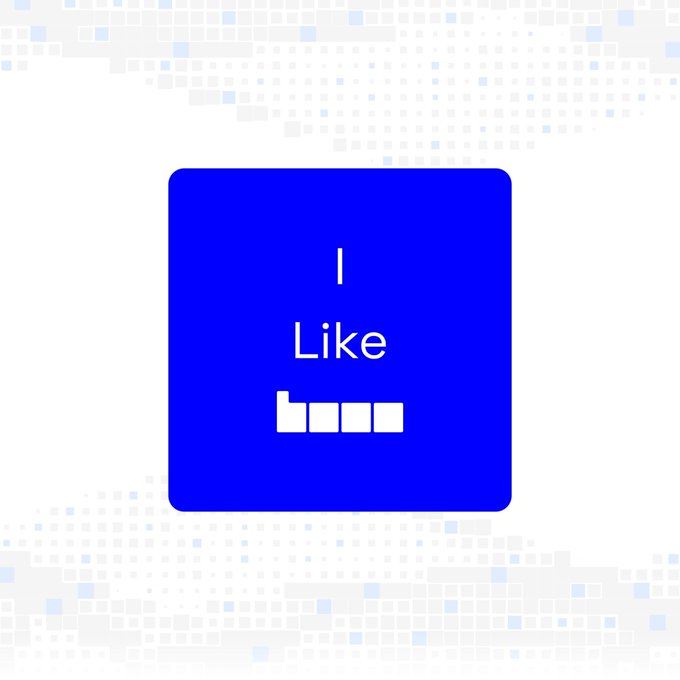 A blue square logo on a pixelated gray background displays the text 'I Like' above a white blocky icon.