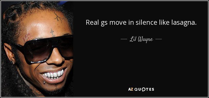 The image features a photo of rapper Lil Wayne alongside his quote, "Real gs move in silence like lasagna." The post connects this to Hyperliquid, suggesting that significant announcements often arrive without warning—just like Lil Wayne's wisdom implies that the most impactful moves happen quietly behind the scenes, rather than being telegraphed in advance.