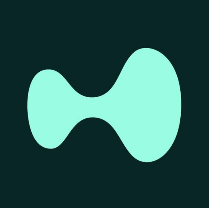 A stylized teal bowtie or bone-shaped icon on a dark teal background.