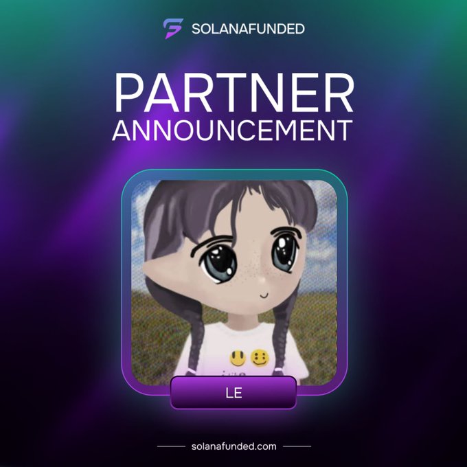 The image features a cartoon girl wearing a white shirt with yellow smiley faces, standing against a purple background. The girl appears to be looking directly at the camera. Below her, there's text that reads "Partner Announcement" followed by an image of the girl in a cartoon style.
