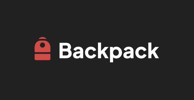 A black screen displaying the 'Backpack' logo featuring a red backpack icon next to white text.