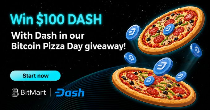 "How are you celebrating Bitcoin Pizza Day? Tell us and win from a $100 prize pool worth of Dash tokens! To Participate: Follow @BitMartExchange and @Dashpay Like, RT and bookmark this post Comment below (>15 words) on how you are celebrating, and include your".