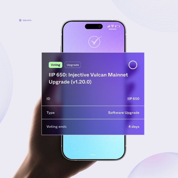 The image shows a hand holding up an iPhone with a poll app displayed on its screen, asking if the user wants to vote for or update their software. The poll appears to be about an upgrade to the injective vaulting system of the iPhone's operating system.