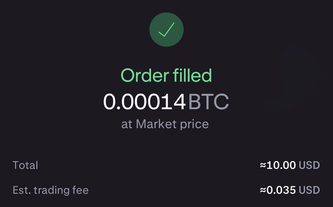 The image shows a screenshot of an e-commerce site where someone has placed an order for Bitcoin, specifically 0.0004BTC at Market Price of $0.03 US Dollars (0.1 BTC). The screen displays the details of their transaction with 0 Bitcoins paid and 10,000 US Dollars received in exchange. The title of the post indicates that a buyer purchased more Bitcoin today.