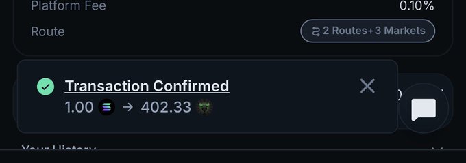 A confirmation pop-up shows a successful transaction swapping 1 SOL for 402.33 tokens (appearing to be $ANSEM), matching the post's claim of purchasing 1 SOL worth of $ANSEM to distribute before launch.