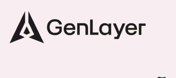 The image shows the GenLayer logo, featuring a stylized black triangular emblem with an inner triangular cutout next to the bold text "GenLayer." This branding ties directly to the post, which describes the creator's entry for a GenLayer challenge highlighting Intelligent Contracts that bridge AI, natural language understanding, and real-world data on blockchain.