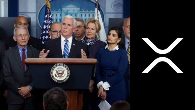 This image shows former Vice President Mike Pence and other officials at a podium, juxtaposed with the XRP logo, alluding to a former U.S. official's statement about XRP's future role in the financial system.