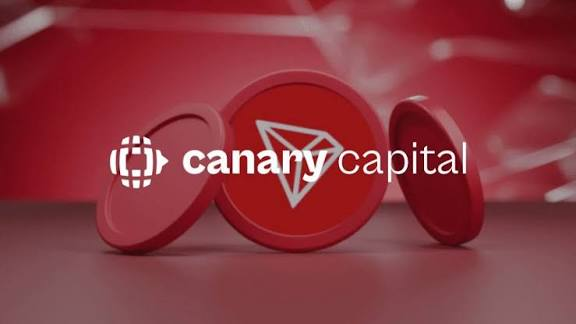 A 3D rendered graphic features red circular tokens and the white text and logo for 'canary capital' against a red background.