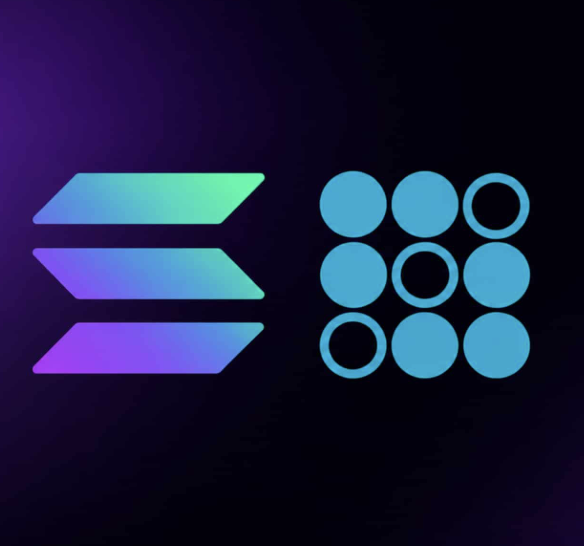 The image features a logo with a purple and green color scheme that includes a square and a circle. The square has a blue border, while the circle has a white border. Below this design, there's text that reads "@SoFi launches SoFiUSD on Solana SoFi just released SoFiUSD" which is related to the post about the launch of the Solana SoFi token.