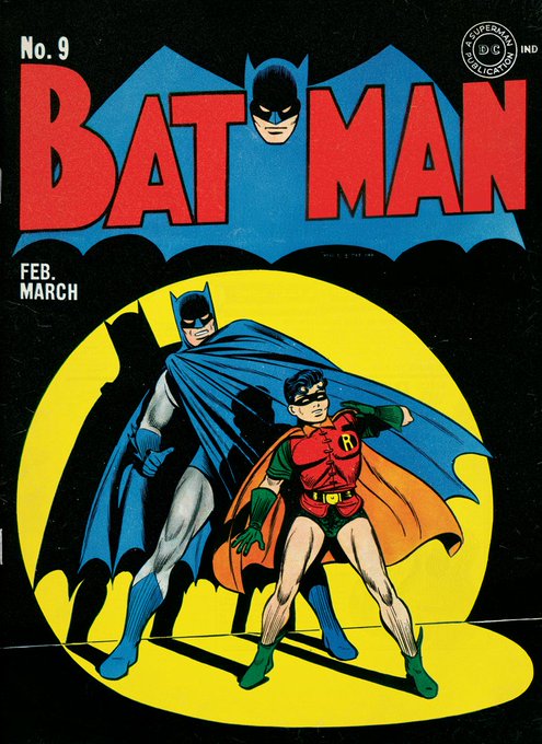 Cover art for 'BATMAN No. 9 FEB. MARCH' (DC Super-Seal IND), showing Batman and Robin standing back-to-back within a yellow circle against a black background.