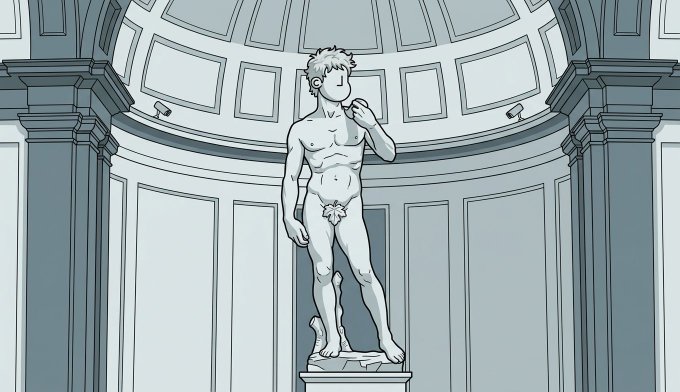A grayscale illustration features a classical-style statue of a man holding an object, positioned within a domed, architectural rotunda. The image serves as a thematic visual for the @npconchain community post, using the "statue" aesthetic to represent the "NPCs" mentioned in the text.