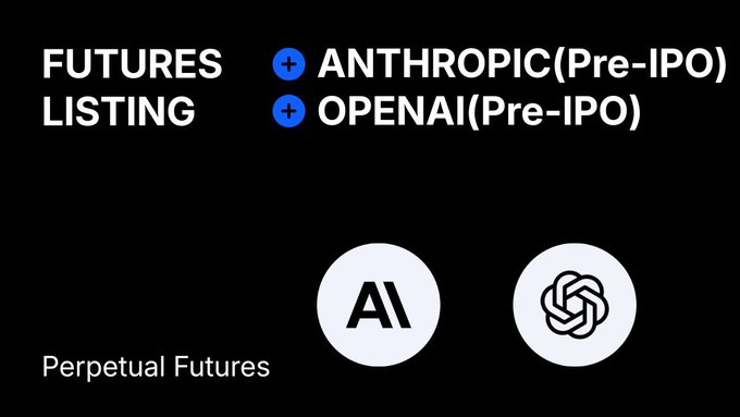 The image features a black background with white text that reads "Big move on BingX $ANTHROPIC (Pre-IPO) and $OPENAI (Pre-IPO)" written in white letters against a dark gray background. The text is centered, making it the main focus of the image.