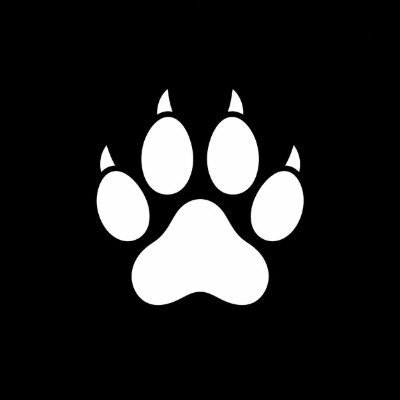 A white paw print silhouette on a solid black background.