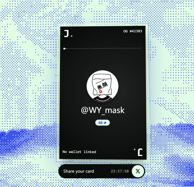 A digital profile card displays the username '@WY_mask' with a mask avatar and Japanese characters '無顔', indicating 'No wallet linked'.