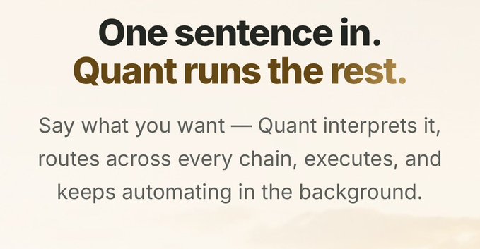 A promotional graphic with text stating 'One sentence in. Quant runs the rest.', explaining how Quant interprets and automates tasks.