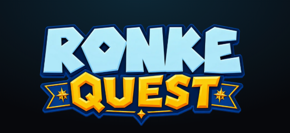 A logo graphic reads 'RONKE QUEST' in stylized blue and yellow lettering against a dark background.