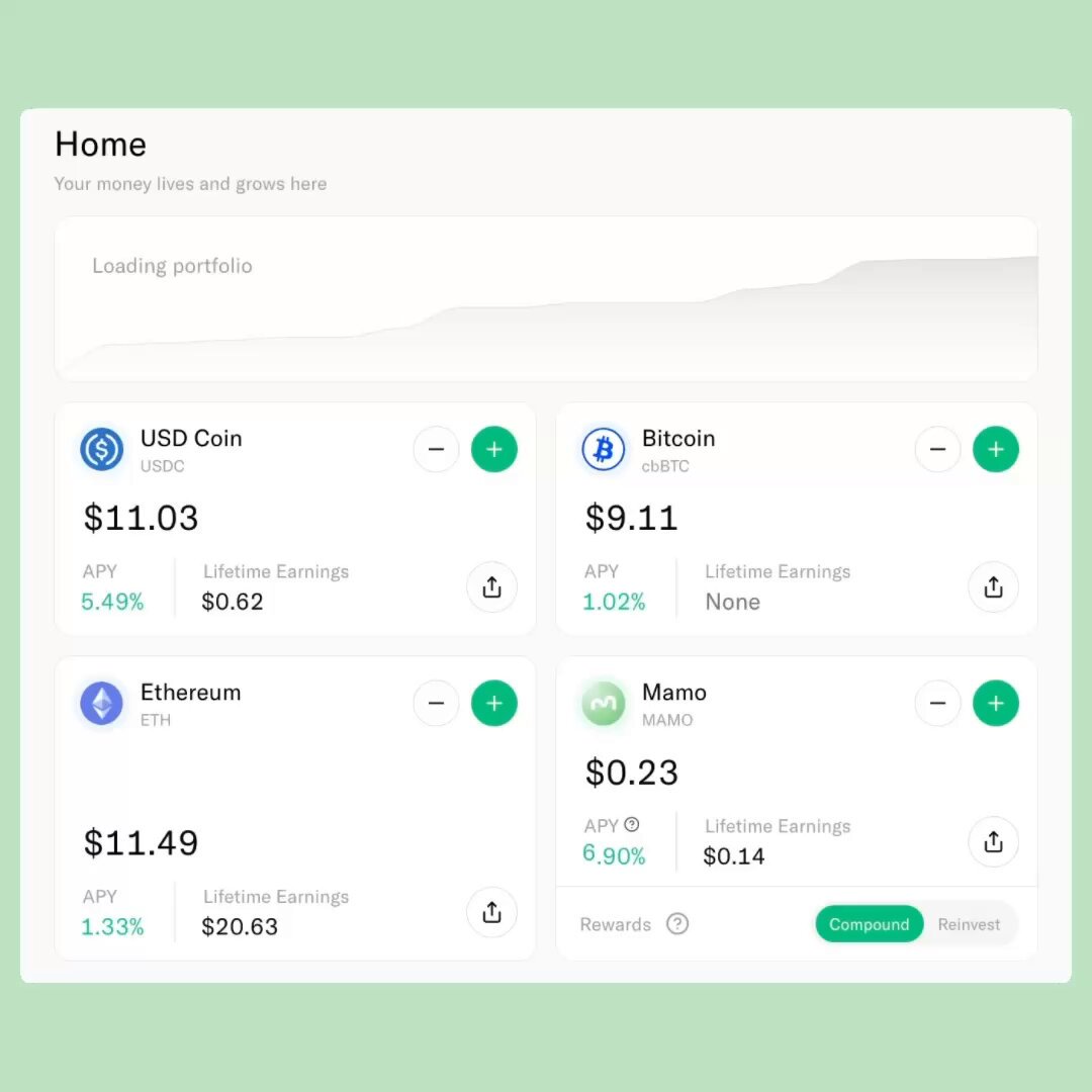 The image shows a computer monitor displaying information about various social cards associated with the crypto trading platform called Mamo. The screen presents four different types of social cards with their respective balances, and one more recent transaction. The title of the display reads "Mamo Social Cards lets you share a snapshot of what you'r earning on Mamo without exposing your wallet or full balance." It appears to be designed for users who want to know how much they have earned from their trading activities on the platform.