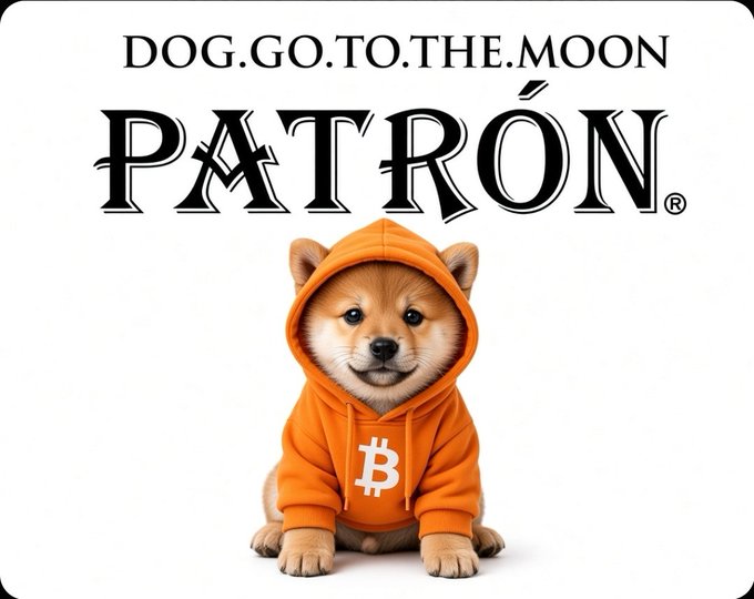 A promotional graphic features an illustration of a Shiba Inu puppy wearing an orange Bitcoin hoodie, with the text "DOG.GO.TO.THE.MOON" and the Patreon logo above it.