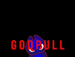 Black screen featuring a small blue cartoon character at the bottom with red glowing eyes, next to the red text 'GOPULL'.
