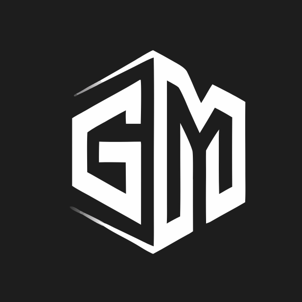 The image is a stylized black-and-white hexagonal logo featuring the bold letters "GM," which serves as the brand emblem for the Gwei Market ($GM) token—a project designed to let users predict Ethereum gas prices and earn ETH rewards, as described in the accompanying post.
