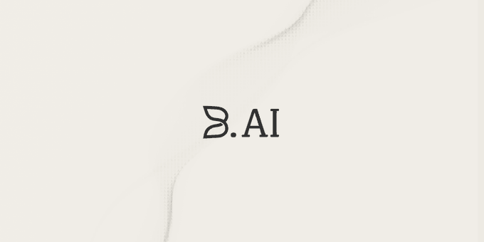 The image displays a minimalist white background featuring the "B.AI" logo, which serves as a clean, branded visual header accompanying the post's announcement of B.AI's milestone of processing 15.37 billion tokens as a high-volume AI engine.