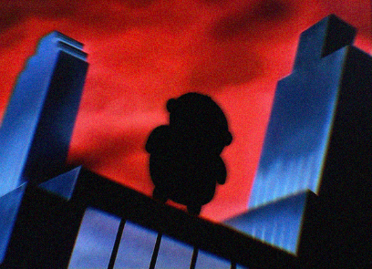 The image features a silhouette of a person standing on top of a building against a red sky with clouds. The person's shadow can be seen on the building, creating an interesting visual effect. The caption reads "Closed a huge chapter of my Web3 journey I'm officially leaving @FugzOfficial after almost a year as the Community Quant & Partnerships Manager". This post seems to be related to the web3 community and possibly discussing the closing of a significant milestone in their journey.