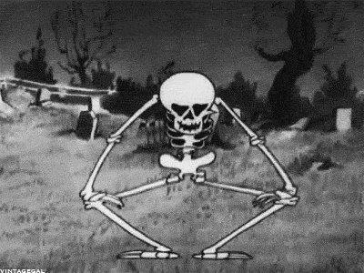 The image features a skeleton with its arms and legs spread out, as if posing for a photo or drawing. It appears to be sitting down in an open field, possibly at a cemetery. The skeleton's pose suggests that it might be a cartoon character or a drawing from a past era. The caption "circle complete" is likely meant to emphasize the skeleton's pose and its connection to the post.