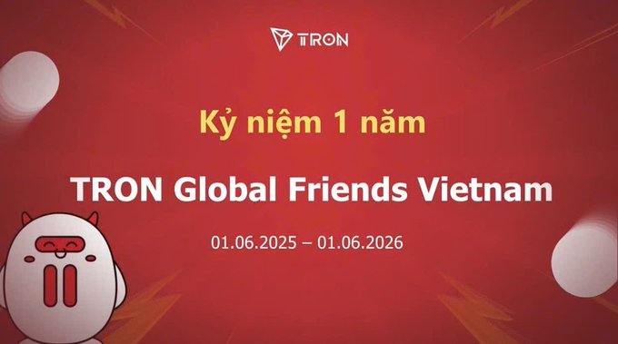 The image features a red background with white text that says "Happy 1st Anniversary, TRON Global Friends Viet Nam!". The caption below the image reads "Over 4000 pieces of content posted Over 44 million impressions !" which indicates that there have been a significant amount of content shared on social media platforms and other online channels. The post also mentions an event called "Chau was lucky to".