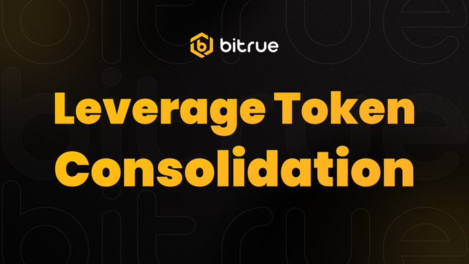 **Image Caption:** A dark-themed Bitrue promotional graphic featuring the Bitrue logo at the top and bold yellow text reading "Leverage Token Consolidation."

**Relation to Post:** The image reinforces Bitrue's announcement about consolidating (through a reverse split) 36 of its leveraged token ETFs, with the consolidation process scheduled to begin at 5:00 UTC on August 6, 2026.