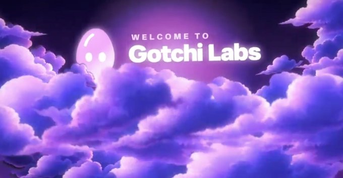 A purple-themed graphic features the text "WELCOME TO Gotchi Labs" next to a ghost-like character emerging from clouds.