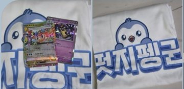 A white flag displays the "Little Penguin" logo in blue, with a holographic trading card attached to it on the left, representing the Pudgy Penguins branding at the Web3 Hold'em Night event held at WEPLE by the Han River.