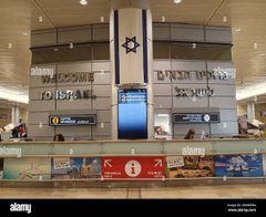 The image shows a welcome sign at an airport in Israel with "Welcome to Israel" in English and Hebrew text alongside a Star of David emblem. The accompanying post suggests the photo was taken upon arriving in Tel Aviv to attend the Zcash Zummit, connecting the airport arrival scene to the cryptocurrency event.